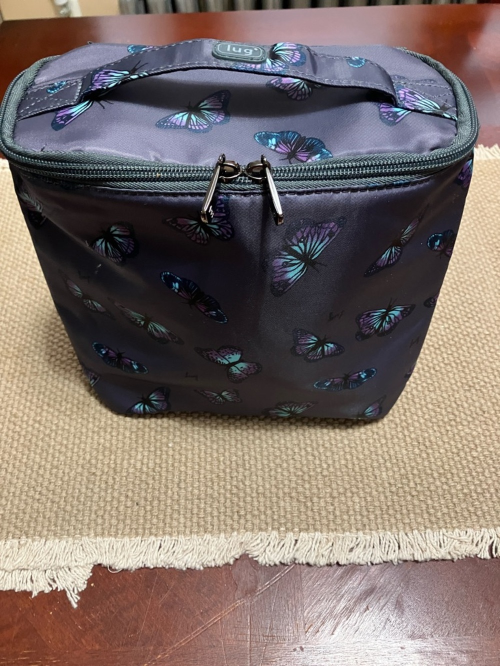 lug Butterfly Print Cosmetic Case in Purple and Teal